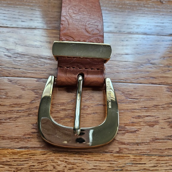 MICHAEL Michael Kors Women's Brown Monogram Embossed Leather Belt Size M - Picture 3 of 12